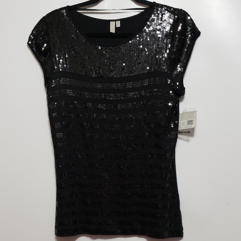 MADISON Black Sequin Women's Sjort Sleeve Top